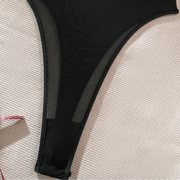 Black Velvet Skin Out Ultra High Cut Mesh Bodysuit Lingerie - Picture 11 of 16